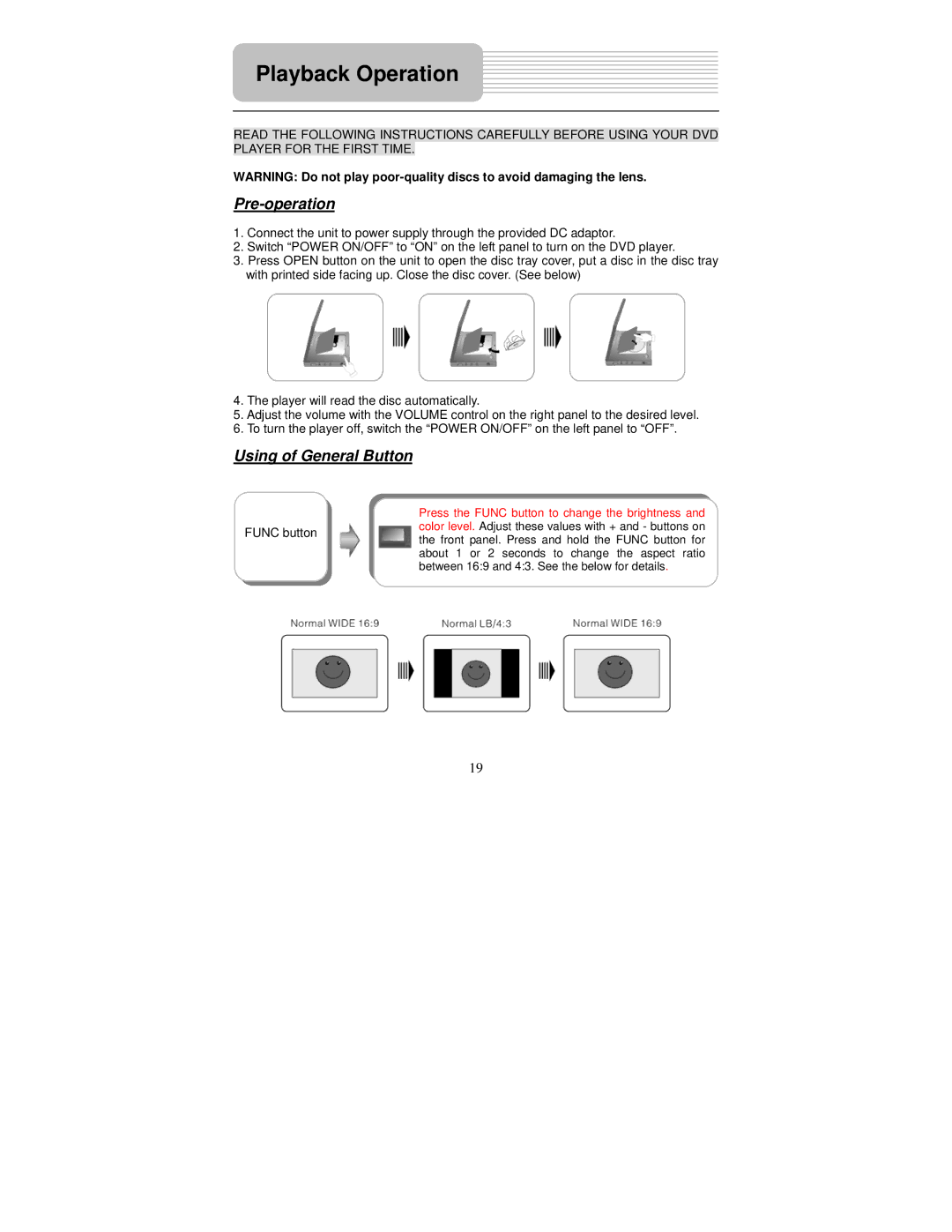 Polaroid PDM-2726M user manual Playback Operation, Pre-operation, Using of General Button 