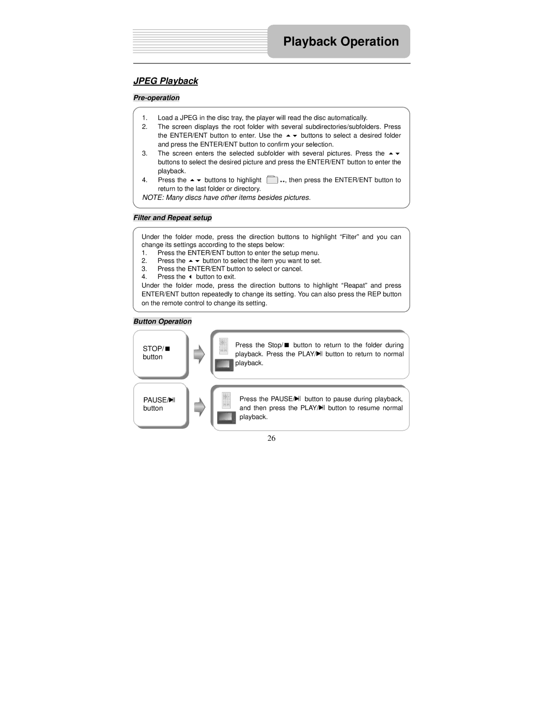 Polaroid PDM-2726M user manual Jpeg Playback, Pre-operation 