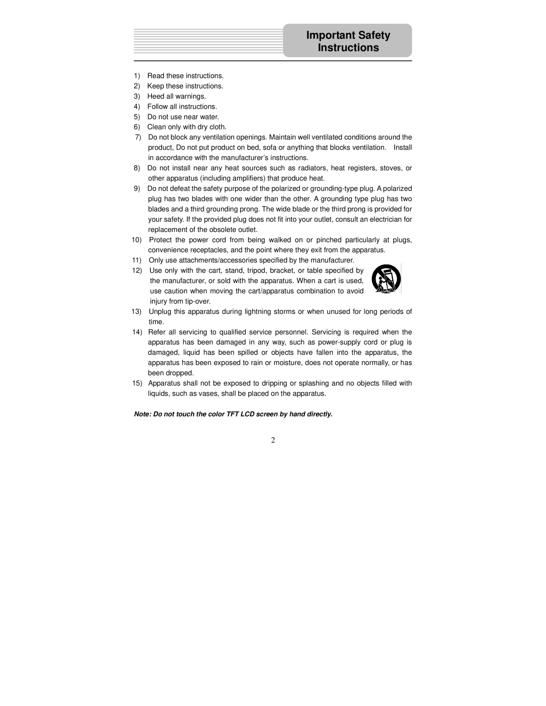 Polaroid PDM-2726M user manual Important Safety Instructions 