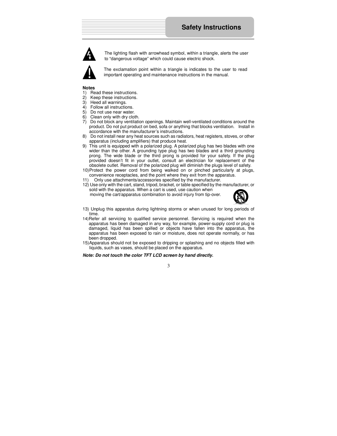 Polaroid PDM-2727 manual Safety Instructions 