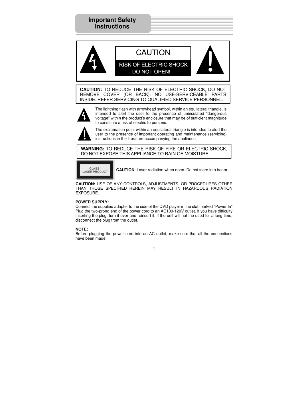 Polaroid PDM-2727M user manual Important Safety Instructions 