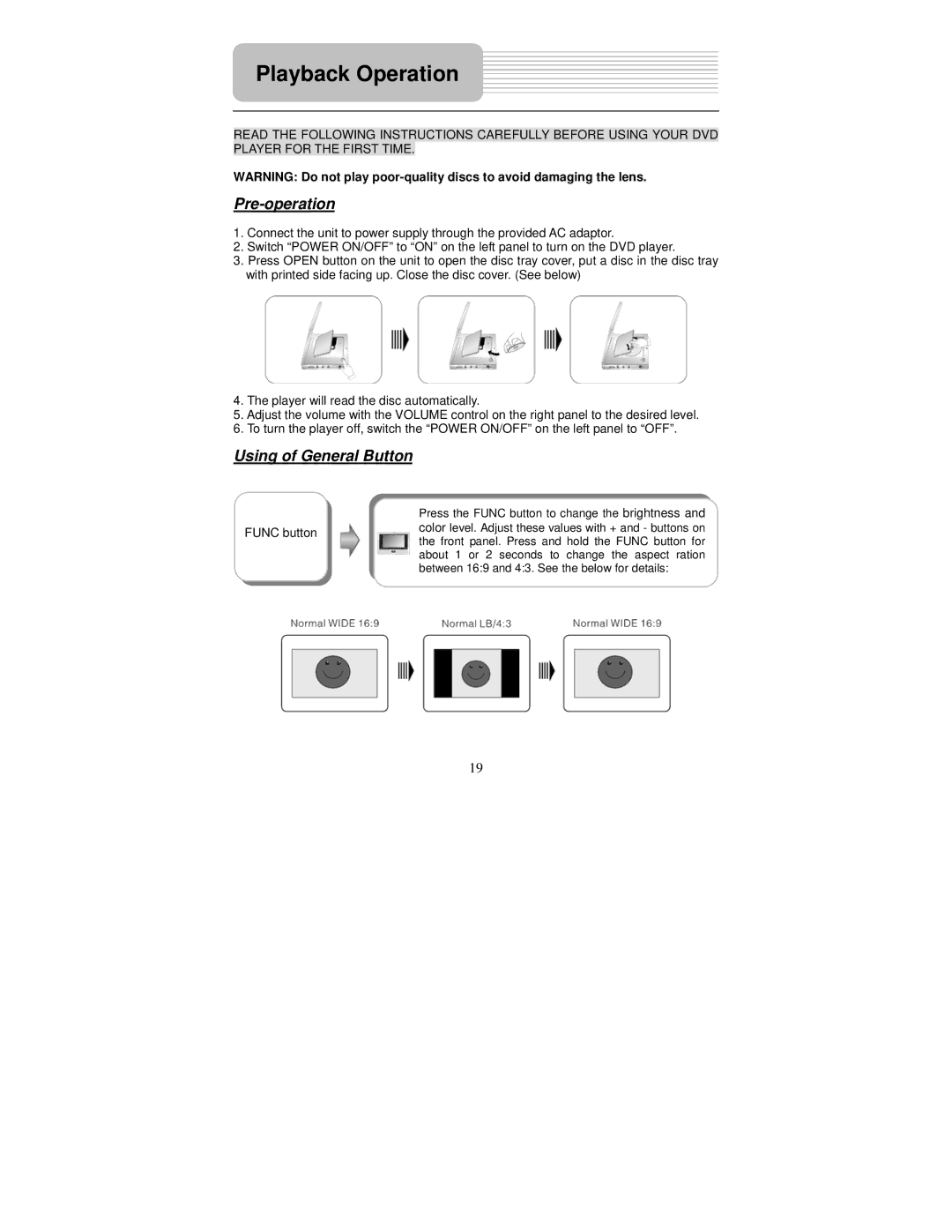 Polaroid PDM-2727M user manual Playback Operation, Pre-operation, Using of General Button 