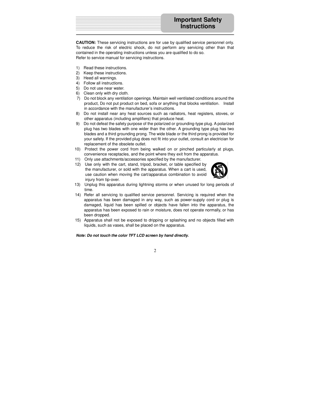 Polaroid PDM-2727M user manual Important Safety Instructions 