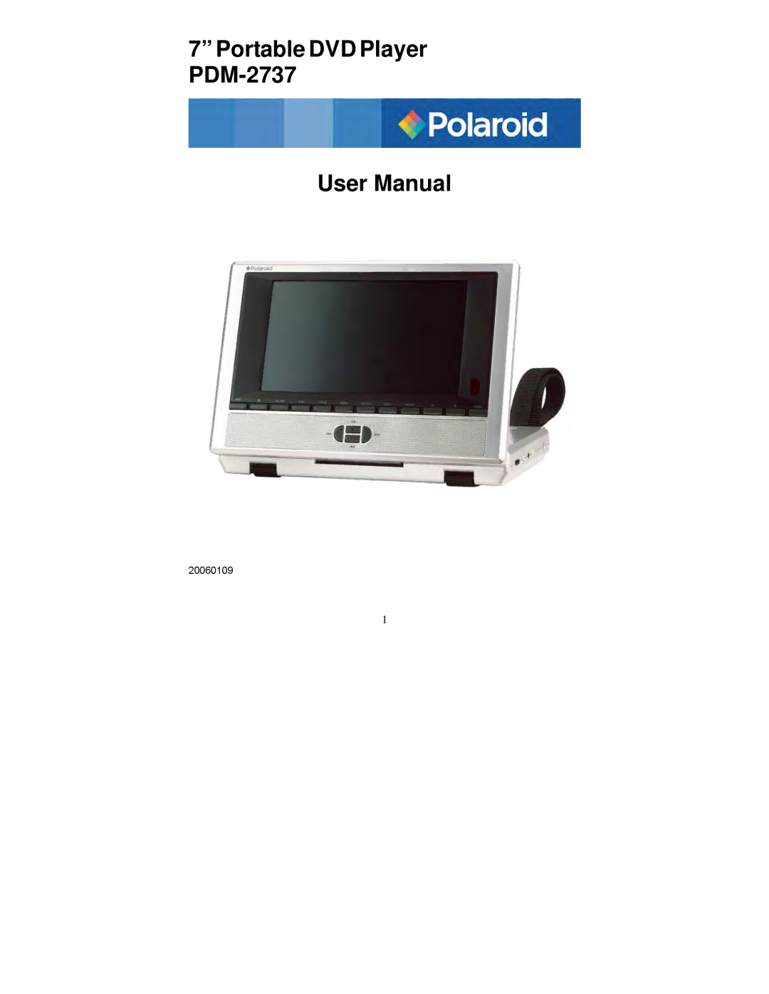 Polaroid user manual Portable DVD Player PDM-2737, 20060109 