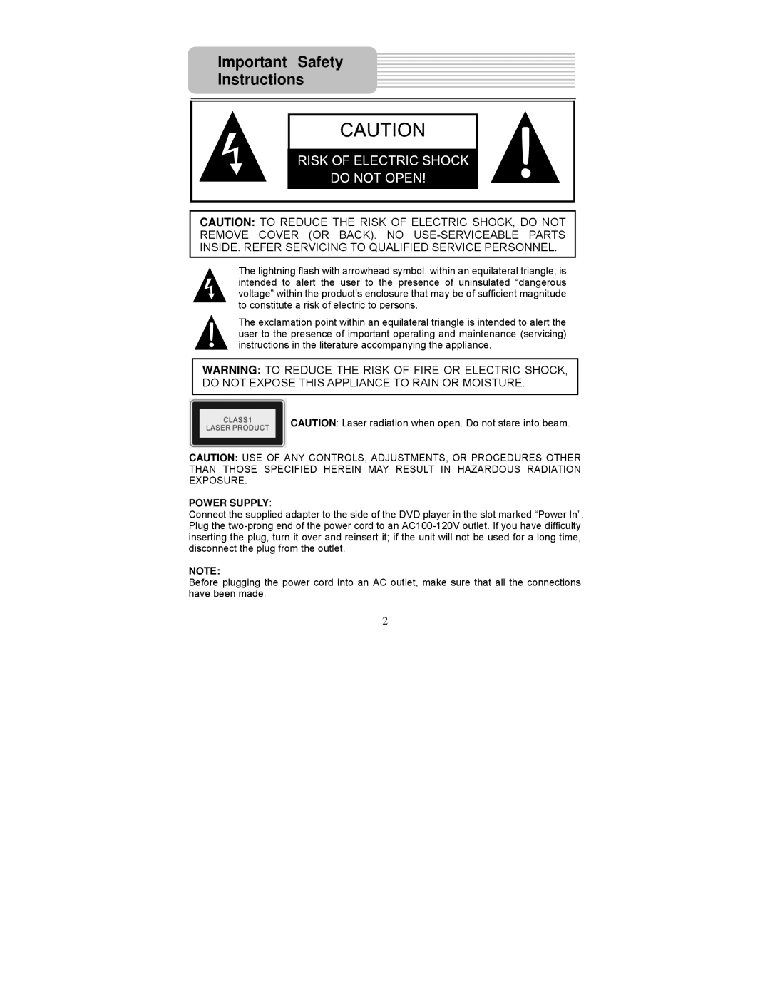 Polaroid PDM-2737 user manual Important Safety Instructions 