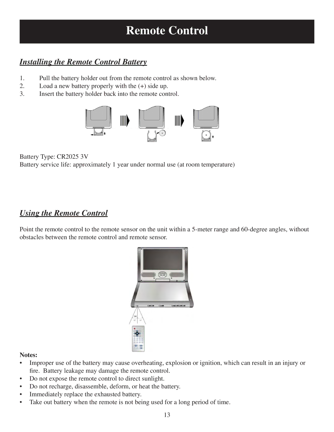 Polaroid PDM-8553M user manual Installing the Remote Control Battery, Using the Remote Control 