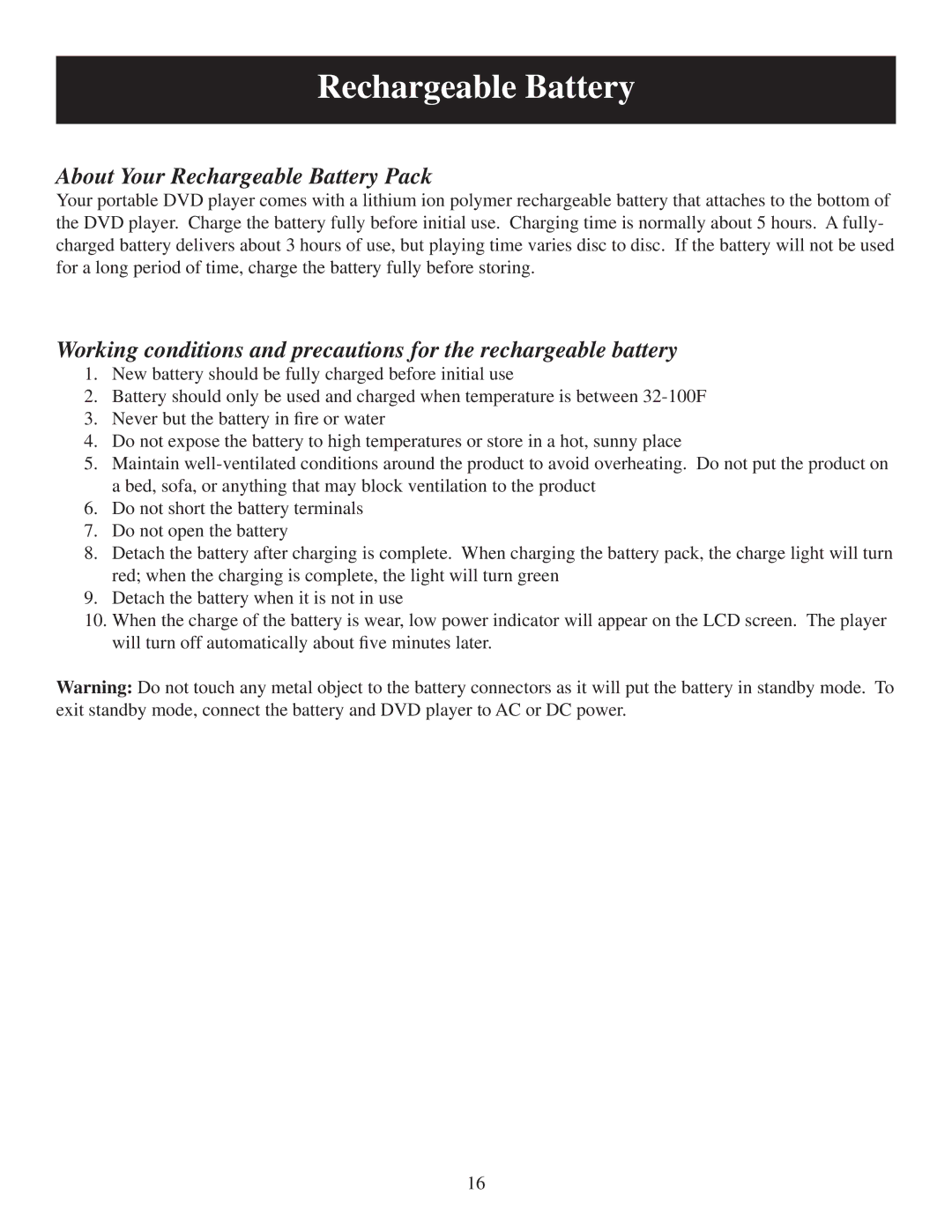 Polaroid PDM-8553M user manual About Your Rechargeable Battery Pack 