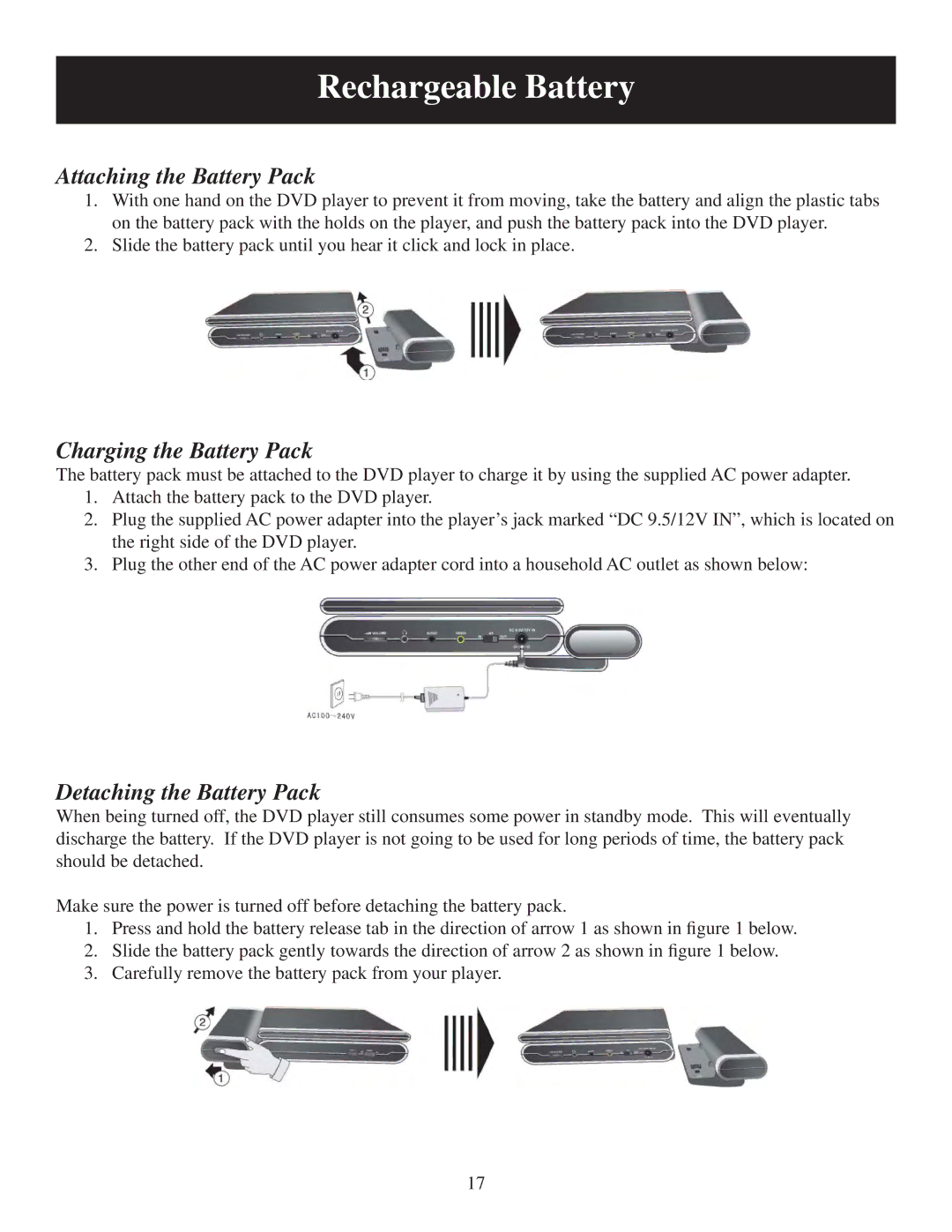 Polaroid PDU-0733 user manual Attaching the Battery Pack, Charging the Battery Pack, Detaching the Battery Pack 