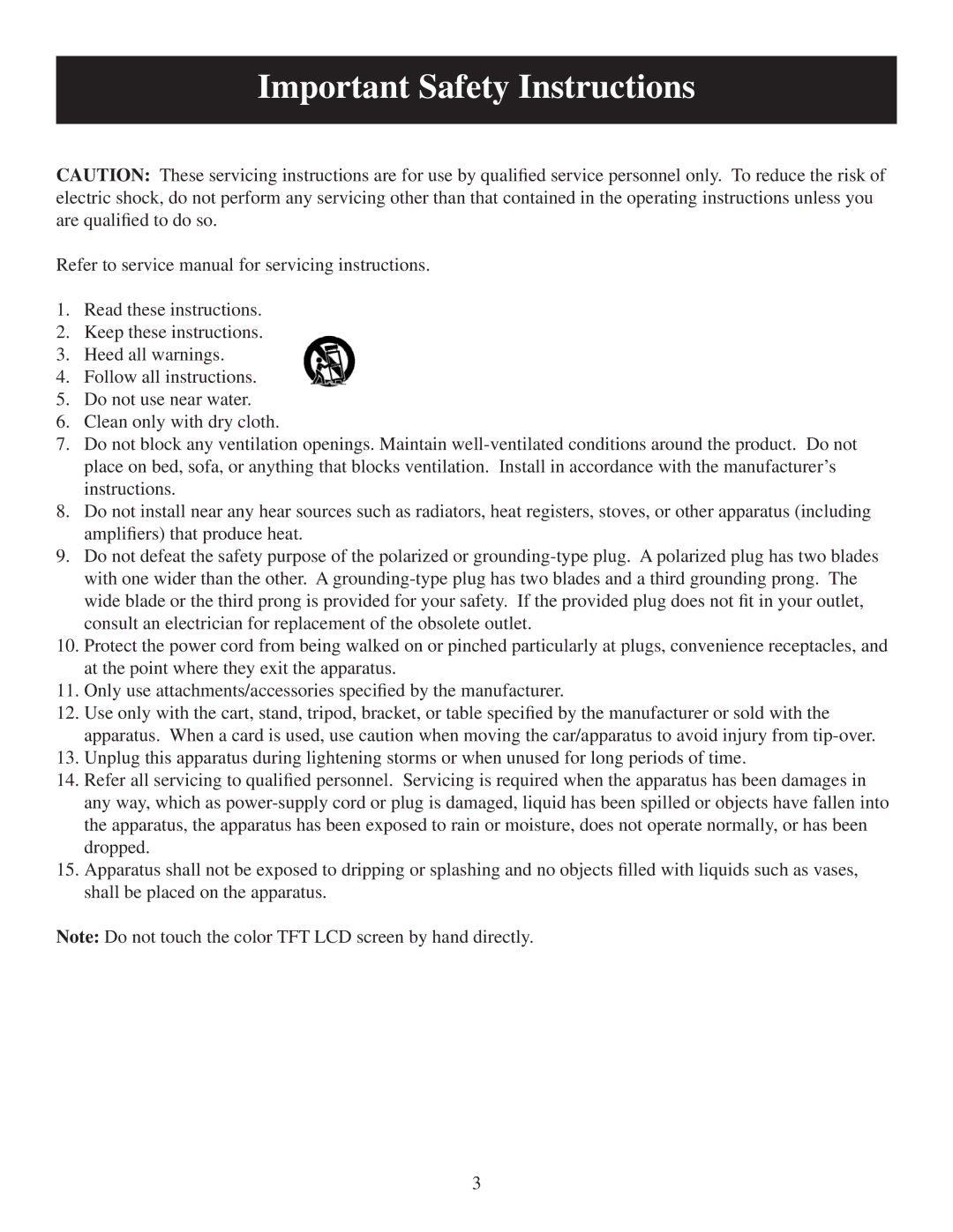 Polaroid PDU-0733 user manual Important Safety Instructions 