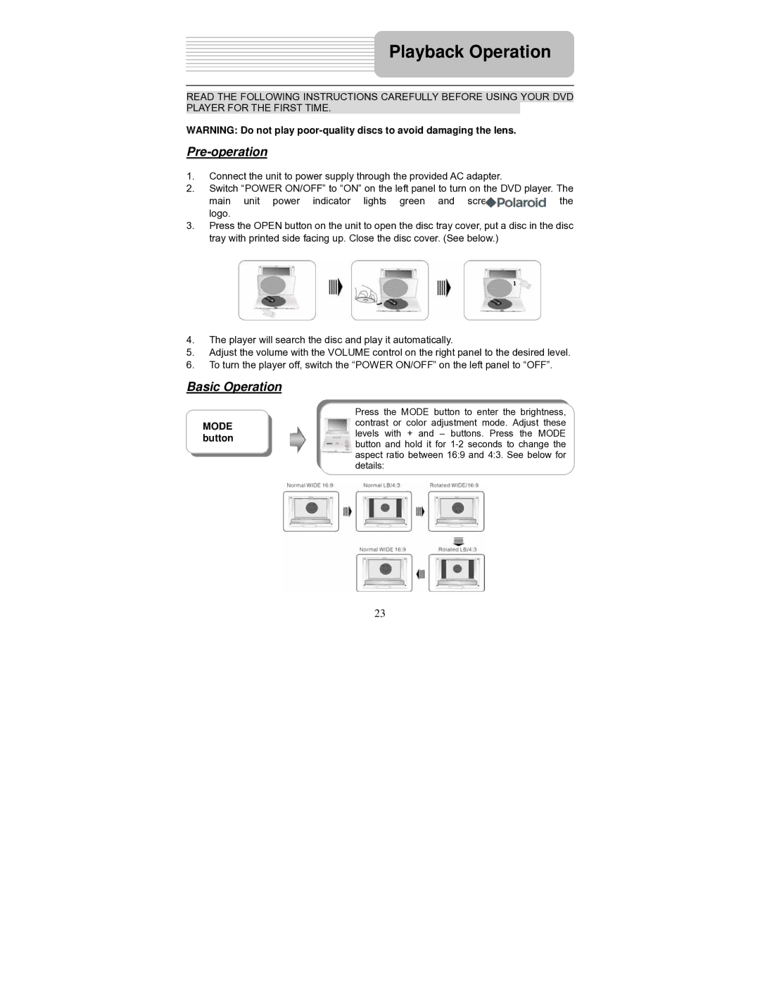 Polaroid PDU-0824 operation manual Playback Operation, Pre-operation, Basic Operation 