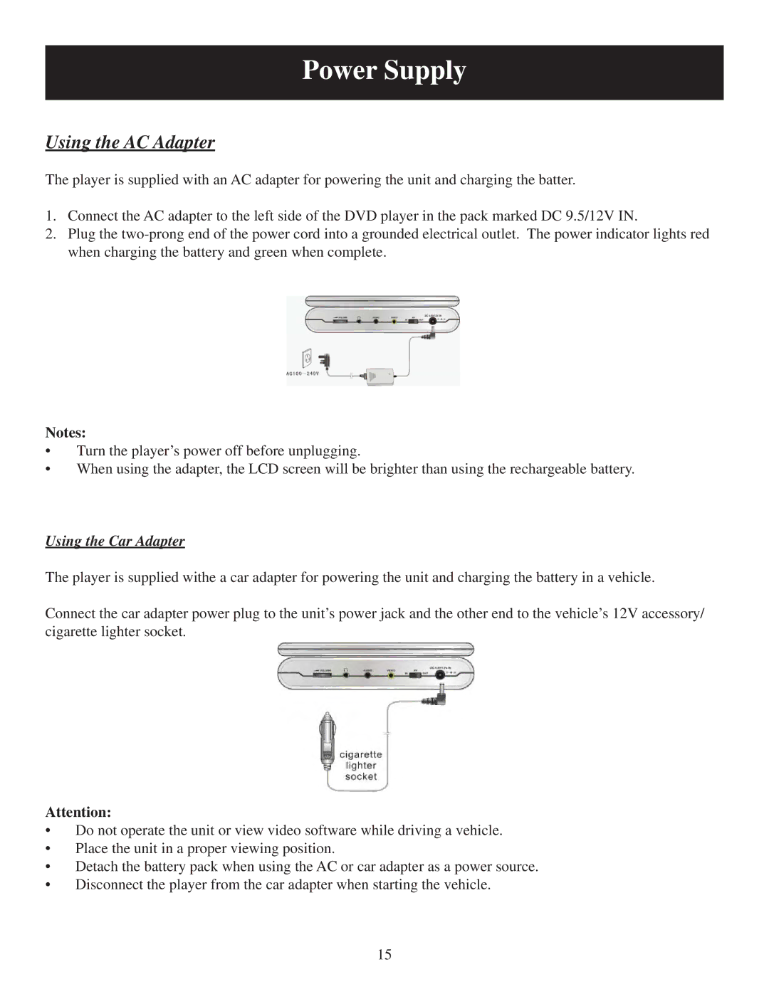 Polaroid PDU-0832 user manual Power Supply, Using the AC Adapter 