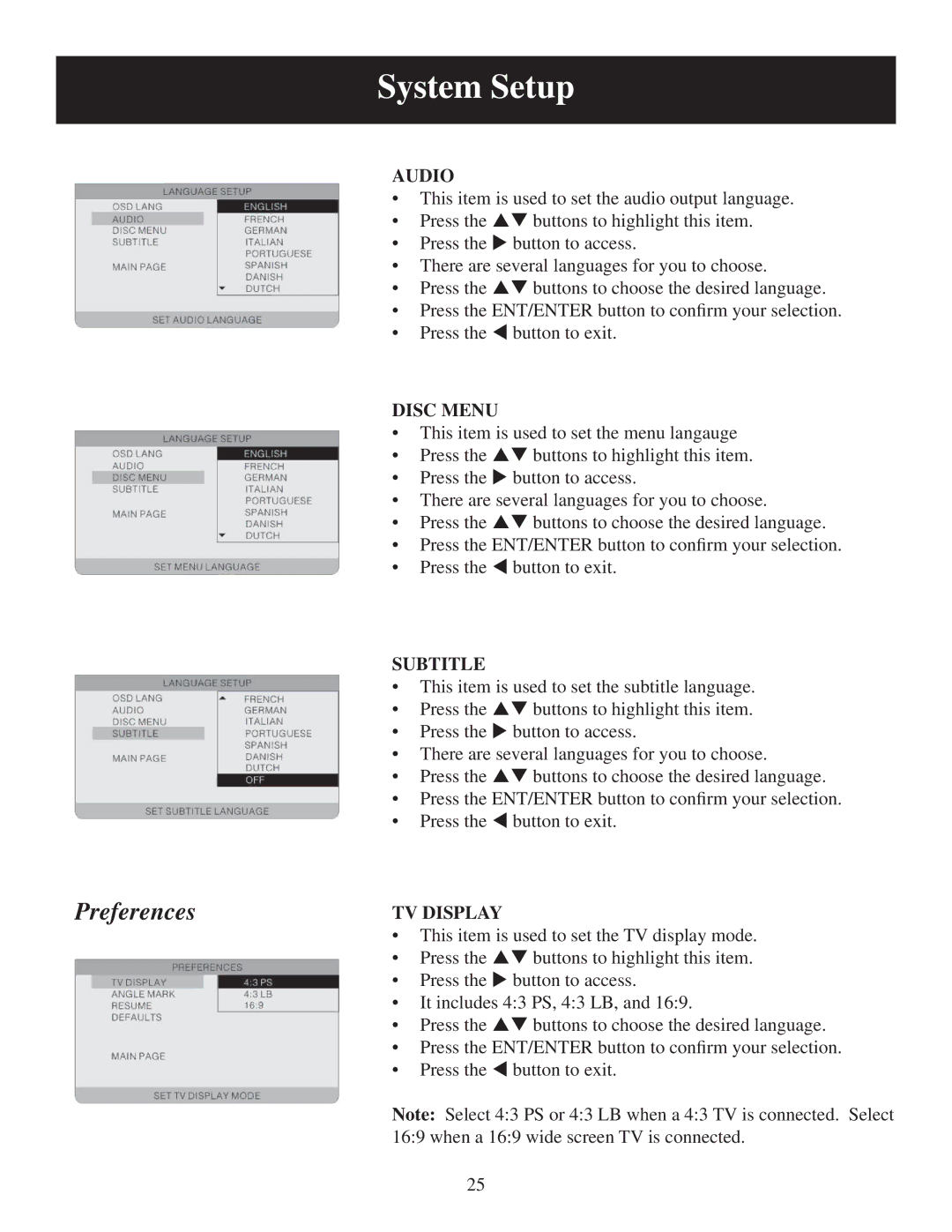 Polaroid PDU-0832 user manual Audio, Disc Menu, Subtitle, TV Display 