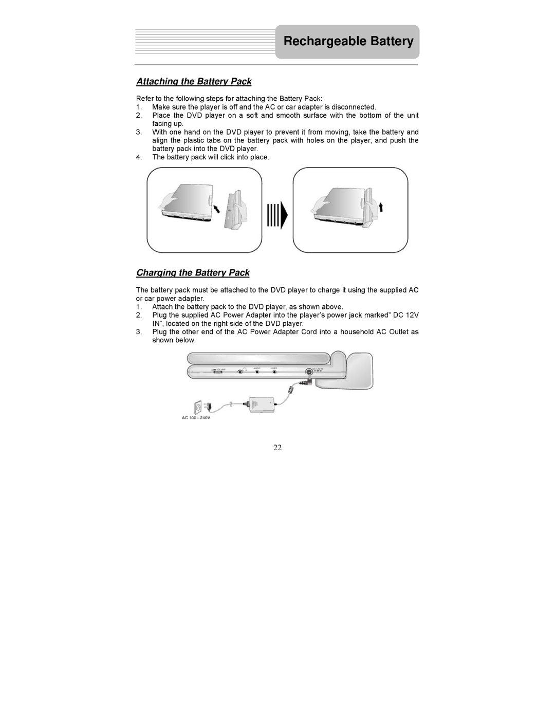 Polaroid PDU-1045 user manual Attaching the Battery Pack, Charging the Battery Pack 