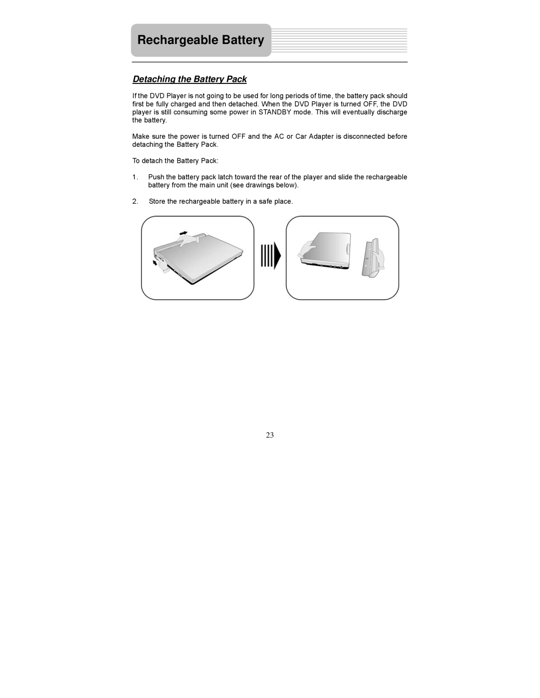 Polaroid PDU-1045 user manual Detaching the Battery Pack 