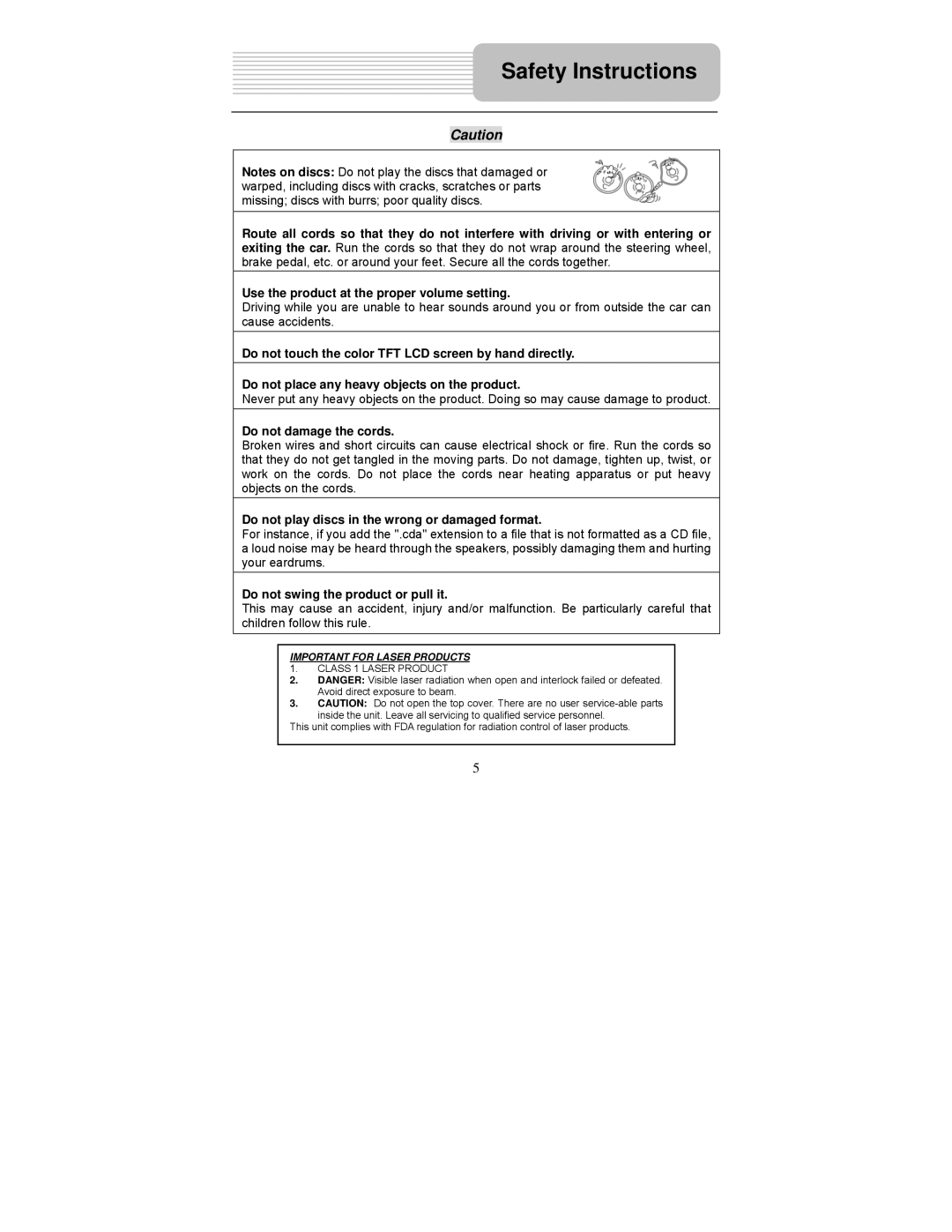 Polaroid PDU-1045 user manual Do not damage the cords, Do not play discs in the wrong or damaged format 