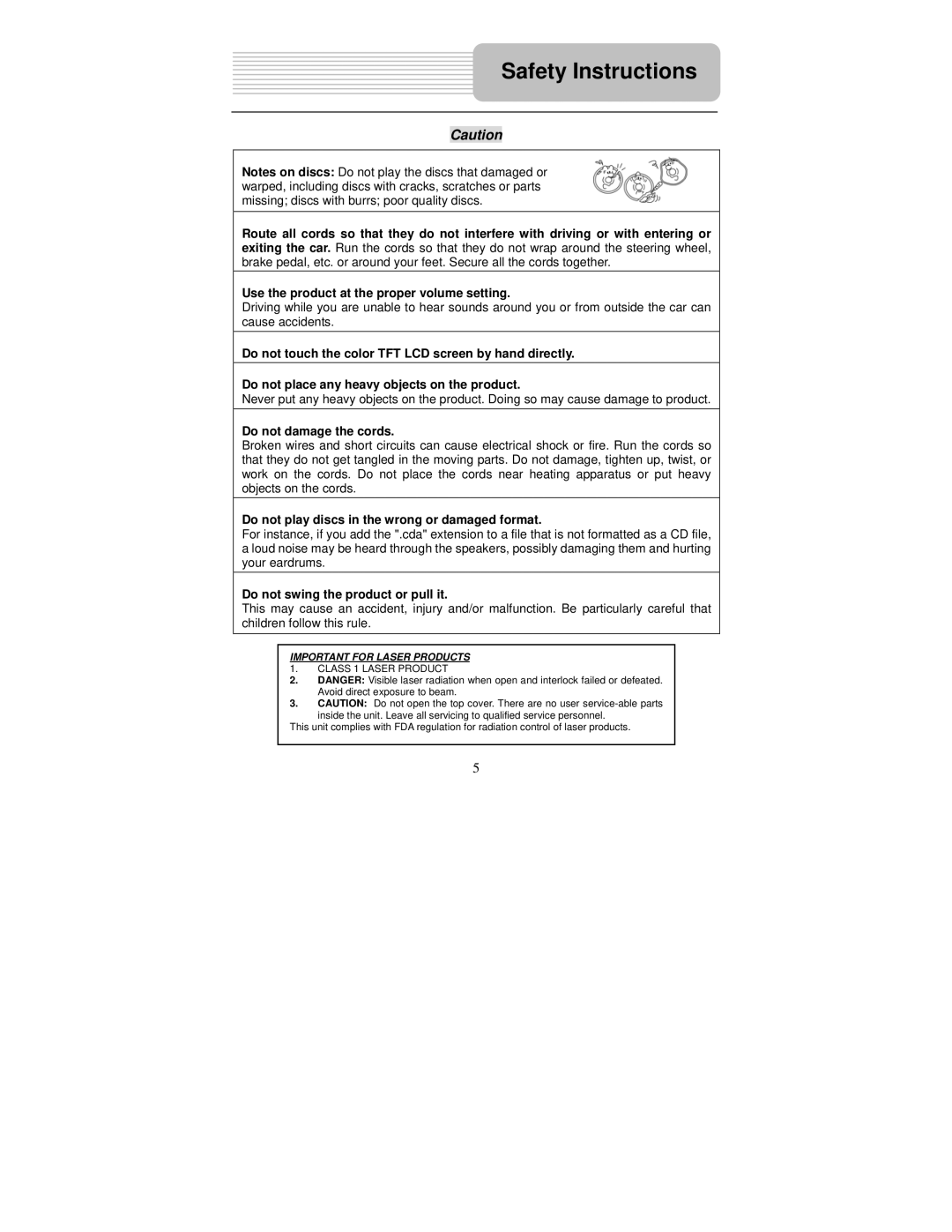 Polaroid PDU-1045S user manual Do not damage the cords, Do not play discs in the wrong or damaged format 