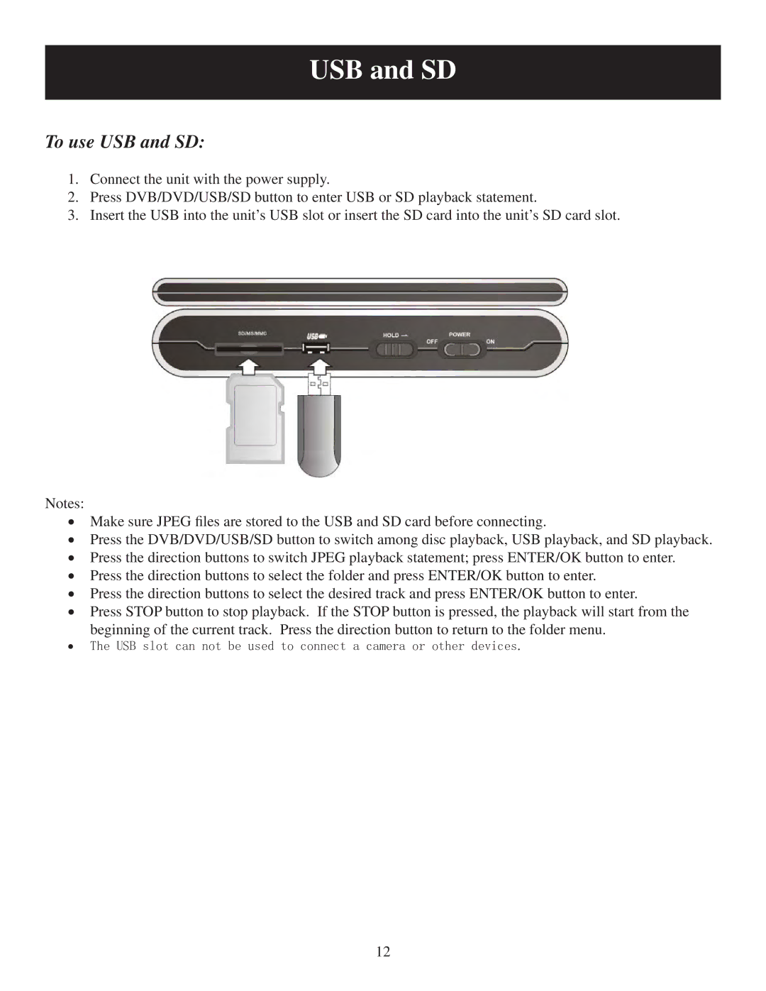 Polaroid PDU-1063 user manual To use USB and SD 