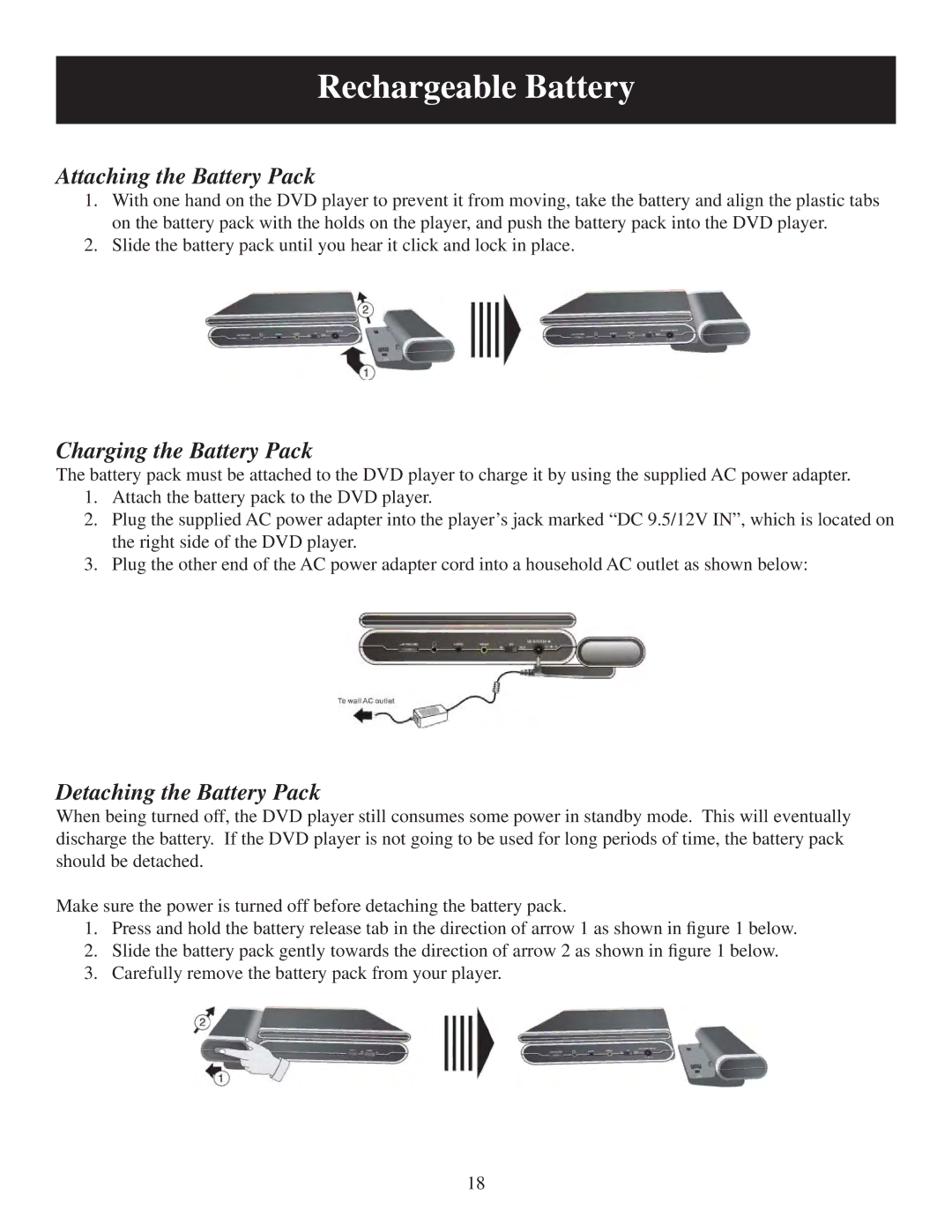 Polaroid PDU-1063 user manual Attaching the Battery Pack, Charging the Battery Pack, Detaching the Battery Pack 