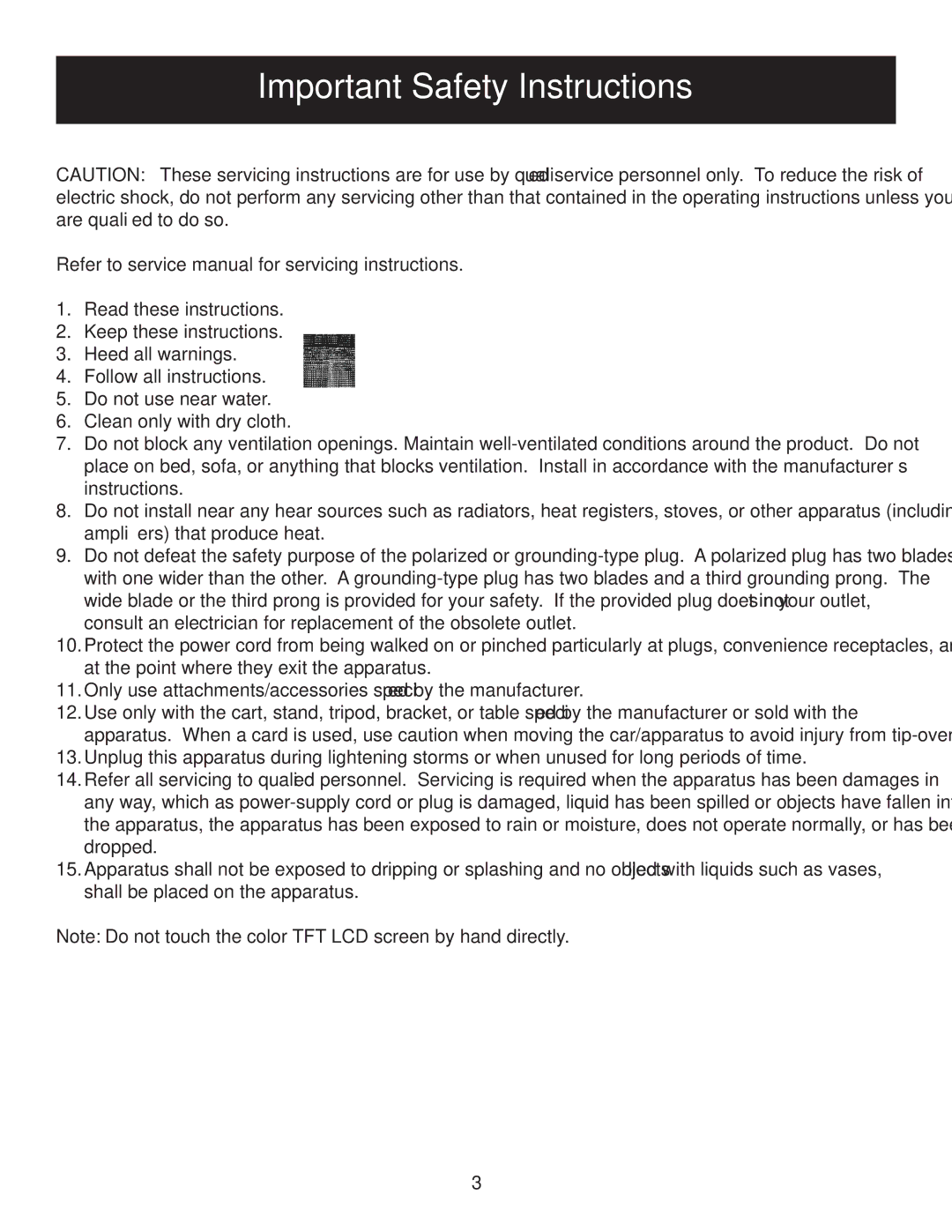 Polaroid PDU-2729 user manual Important Safety Instructions 