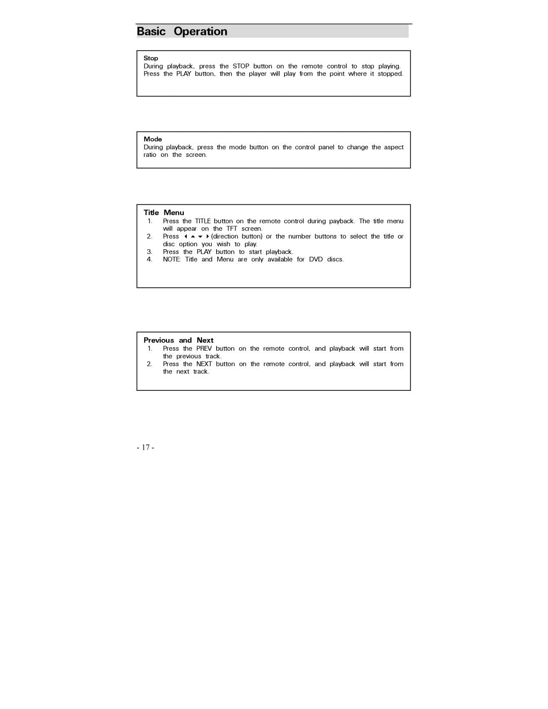 Polaroid PDV-0700 operation manual Stop, Mode 