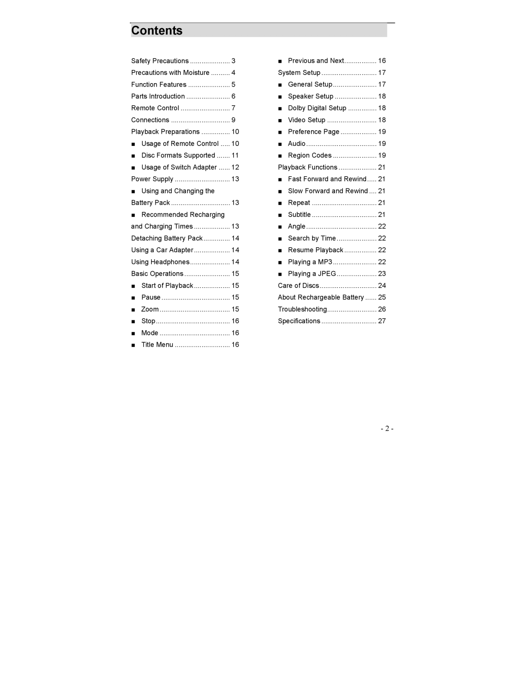 Polaroid PDV-0700 operation manual Contents 