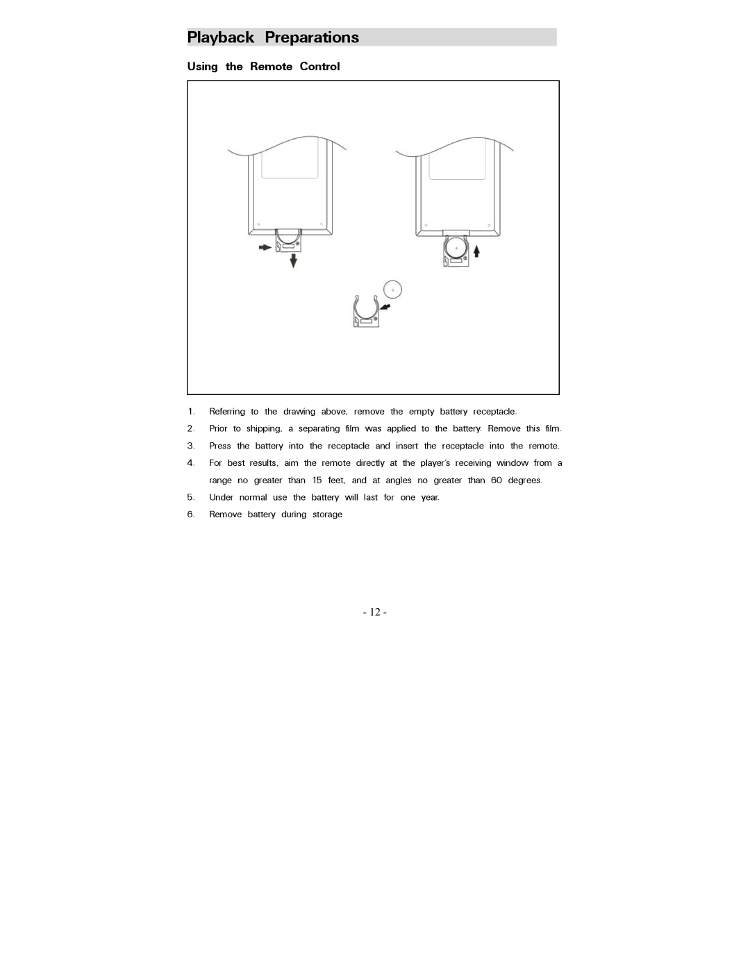 Polaroid PDV-0707N operation manual Playback Preparations, Using the Remote Control 