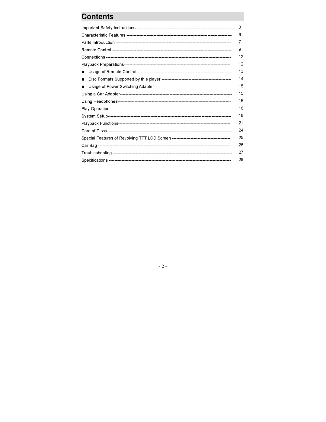 Polaroid PDV-0707N operation manual Contents 