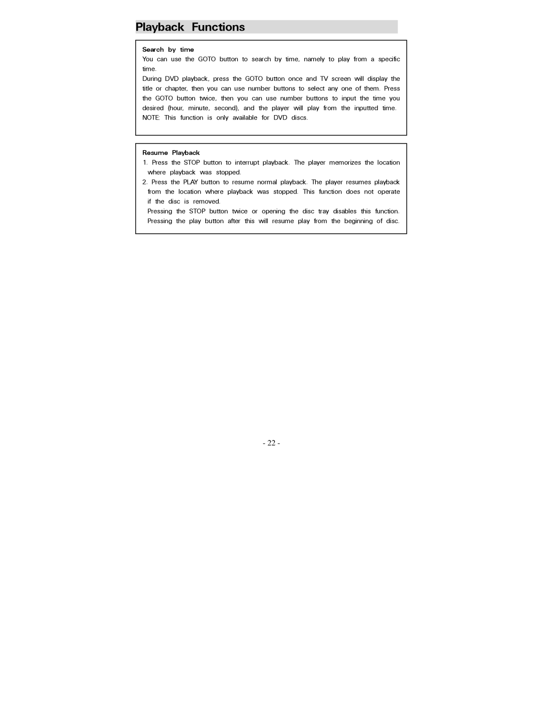 Polaroid PDV-0707N operation manual Search by time, Resume Playback 