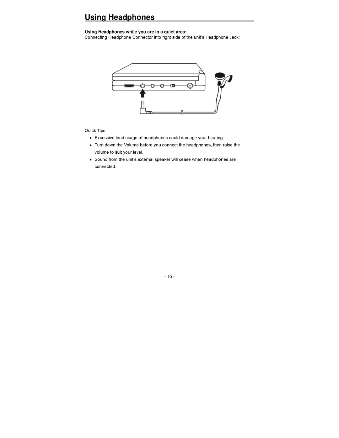 Polaroid PDV-0713B operation manual Using Headphones while you are in a quiet area 