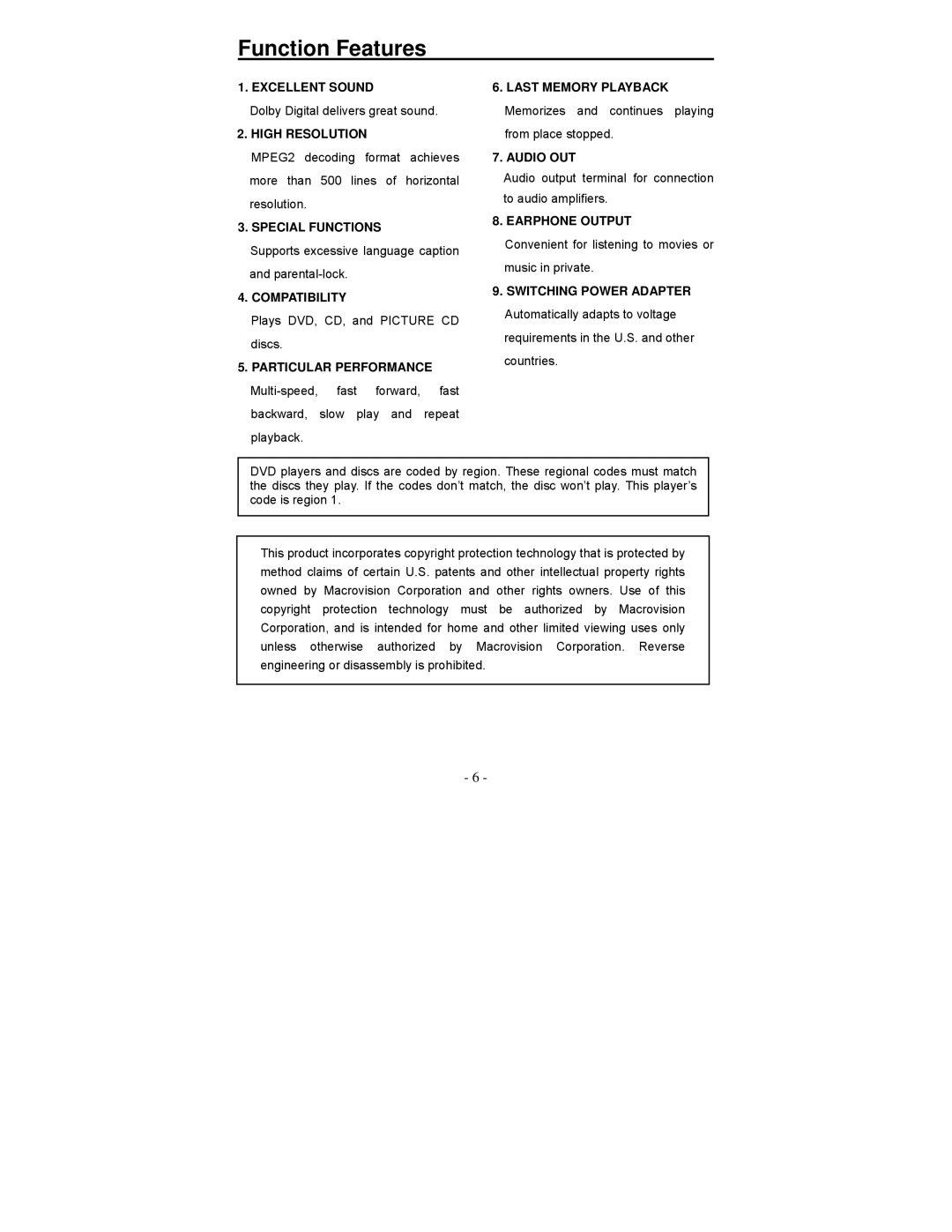 Polaroid PDV-0713B operation manual Function Features 