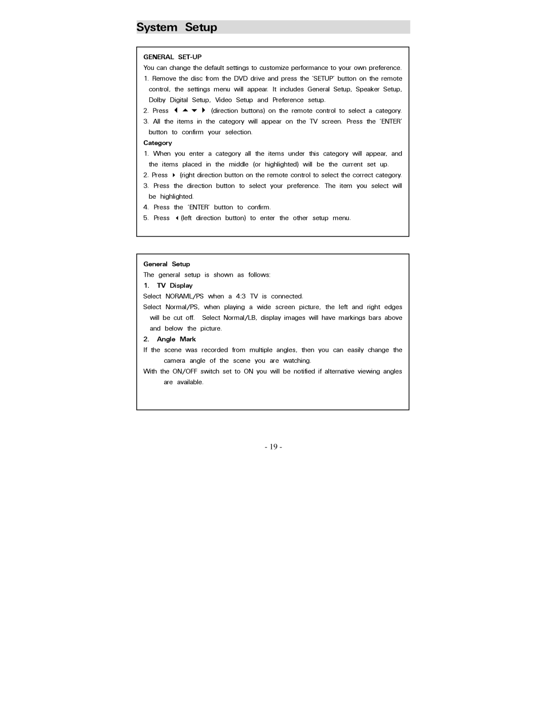 Polaroid PDV-0744M operation manual System Setup, General SET-UP 