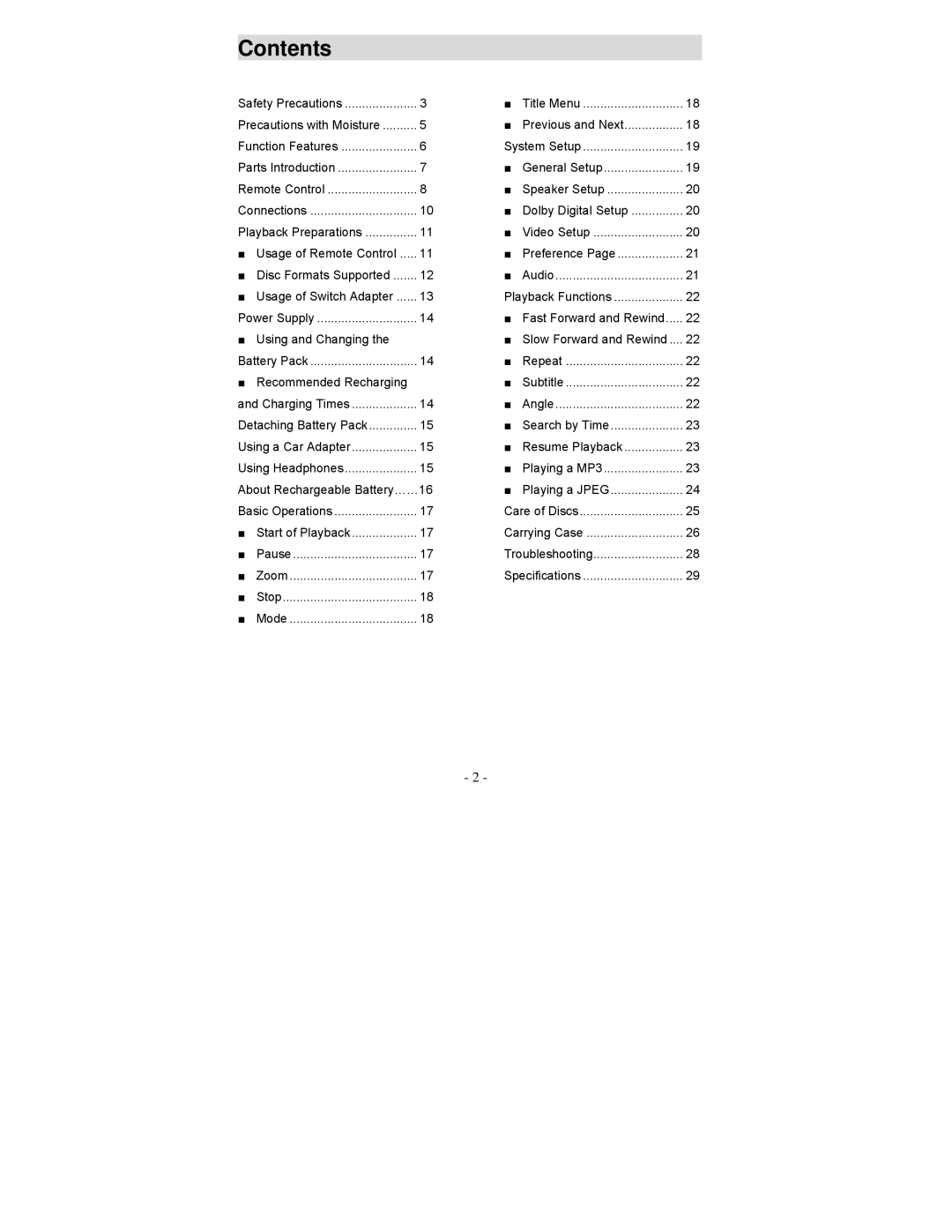 Polaroid PDV-0744M operation manual Contents 