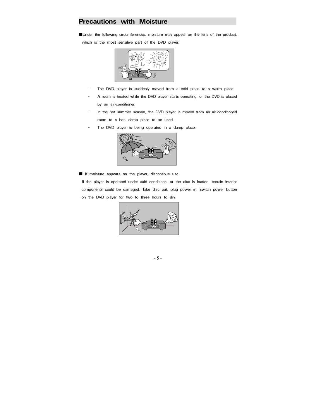 Polaroid PDV-0744M operation manual Precautions with Moisture 