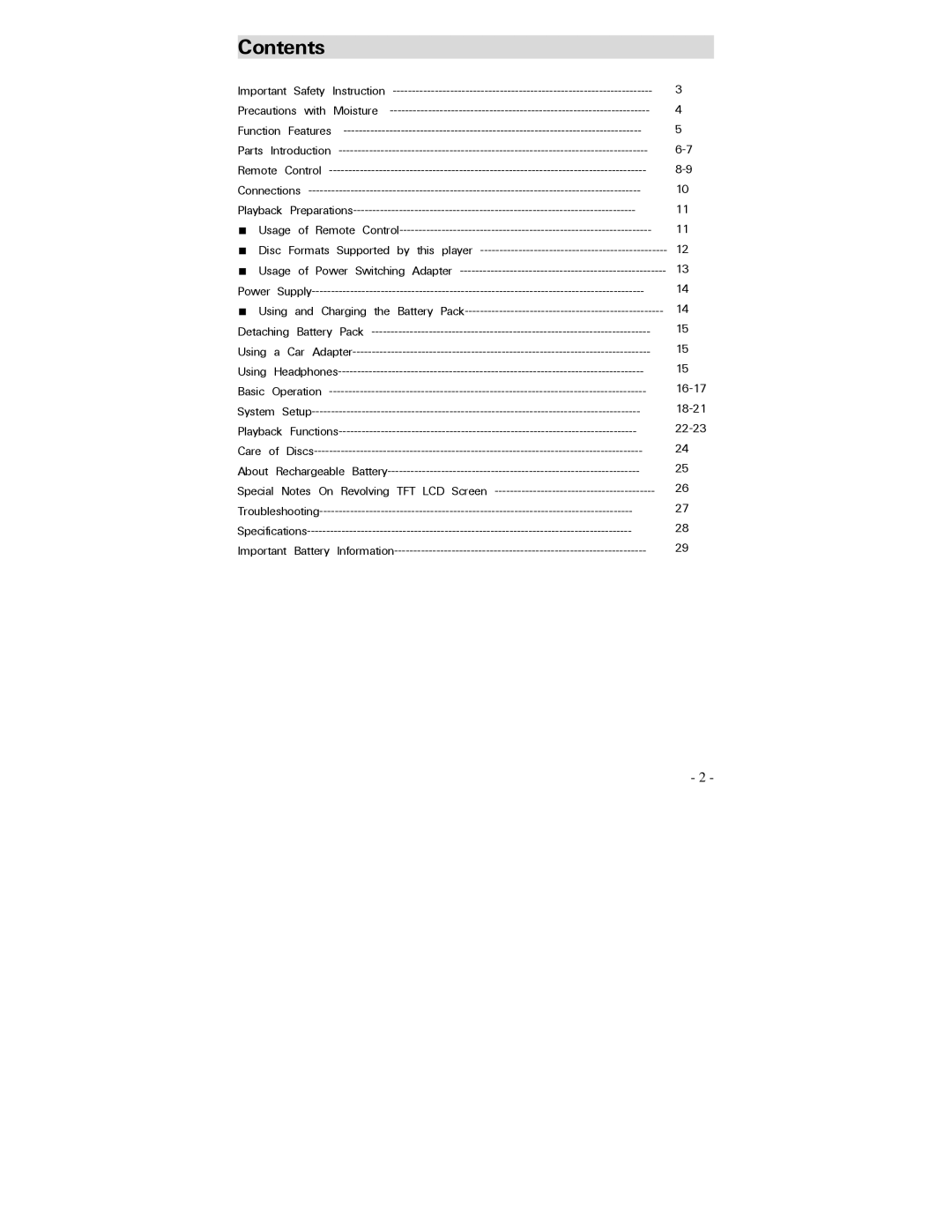 Polaroid PDV-0750 operation manual Contents 