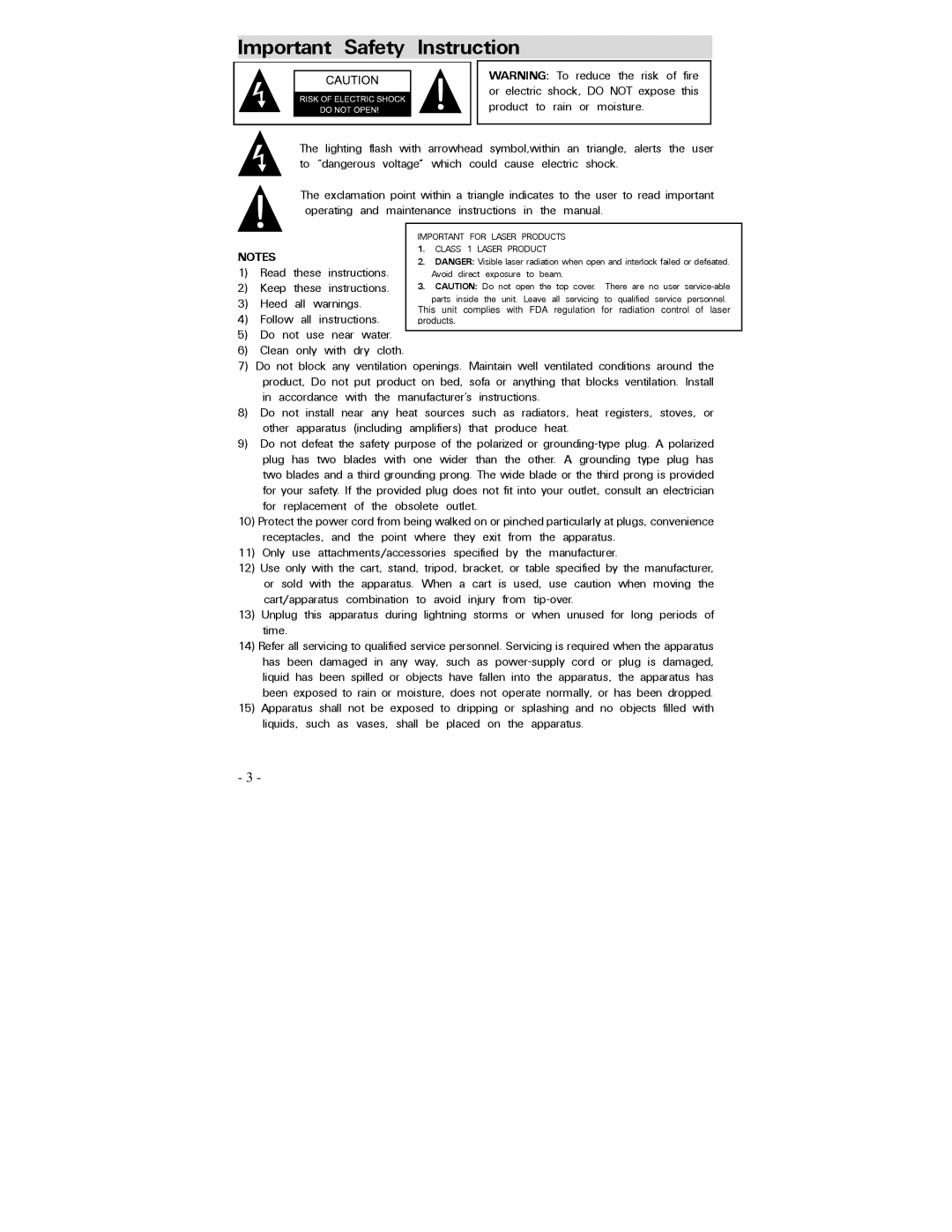 Polaroid PDV-0750 operation manual Important Safety Instruction, Heed All 