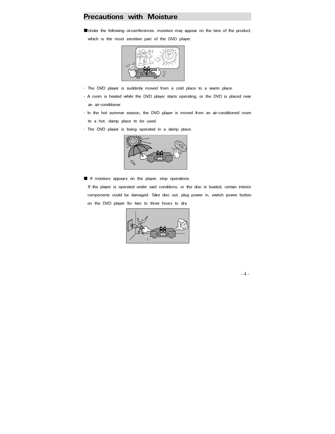 Polaroid PDV-0750 operation manual Precautions with Moisture, Dvd 