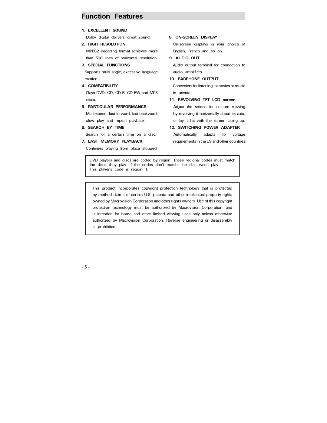 Polaroid PDV-0750 operation manual Function Features, Search by Time 