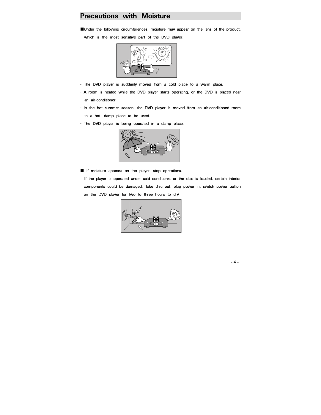 Polaroid PDV-0750 operation manual Precautions with Moisture, player 
