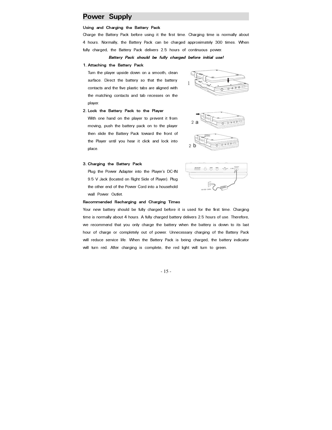 Polaroid PDV-077PT operation manual Power Supply 