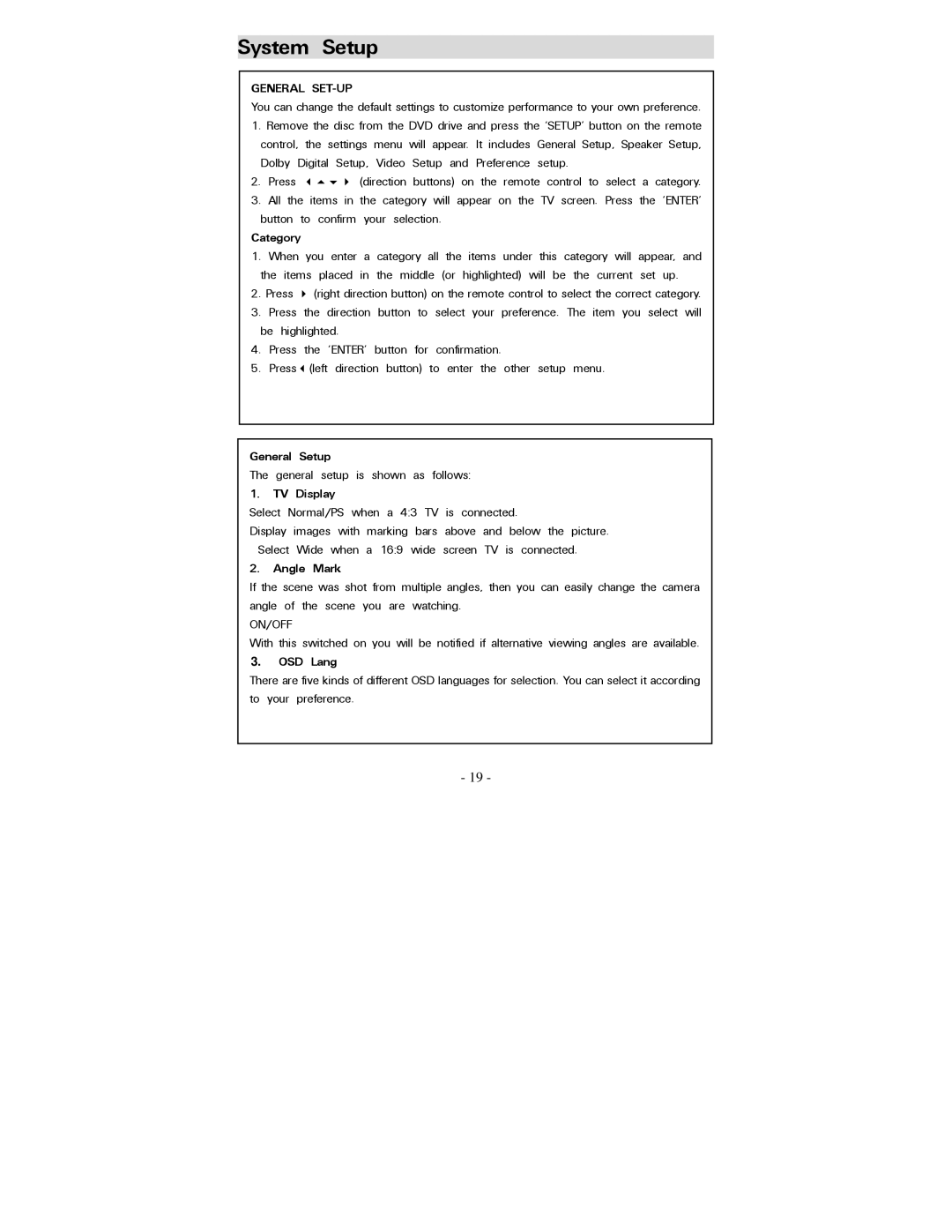 Polaroid PDV-077PT operation manual System Setup 