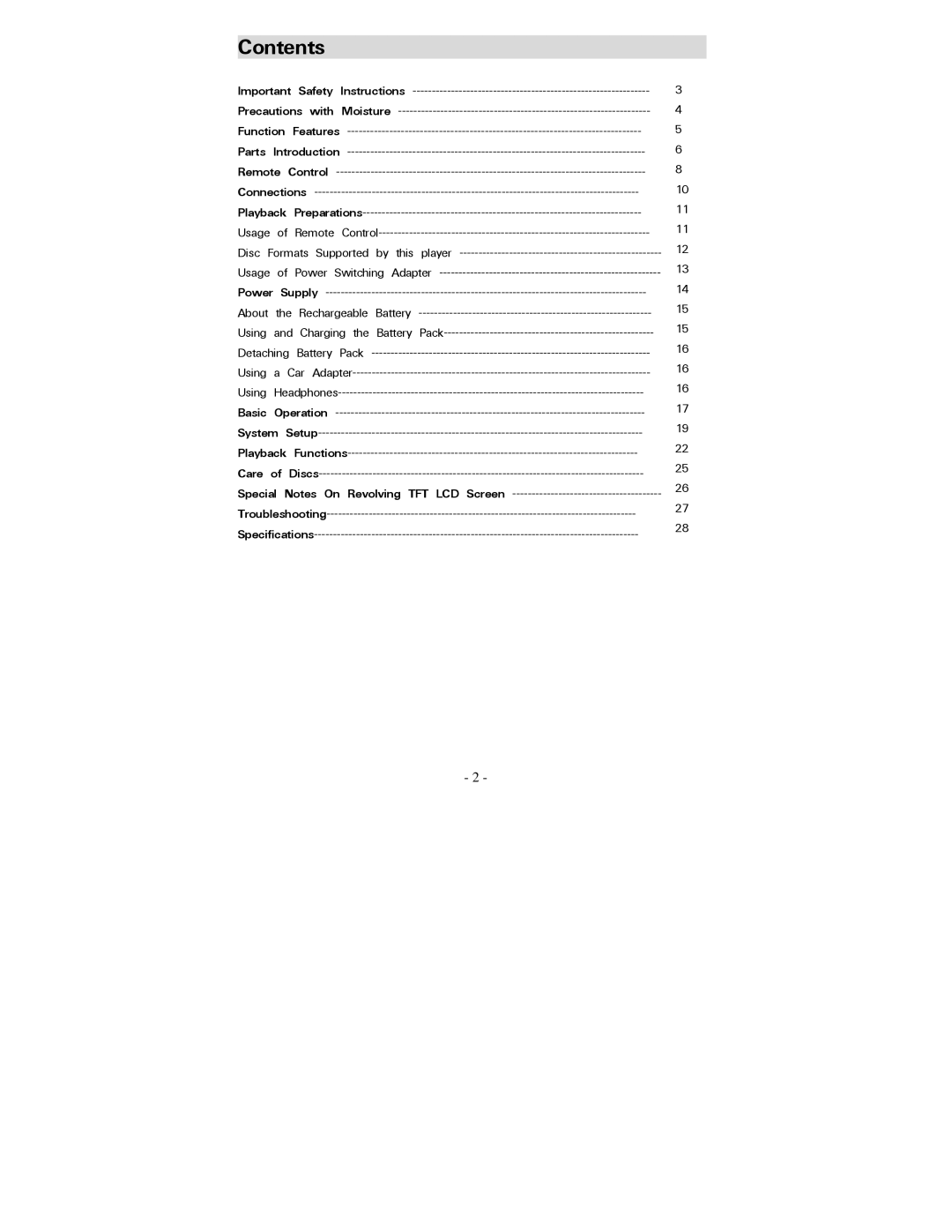 Polaroid PDV-077PT operation manual Contents 