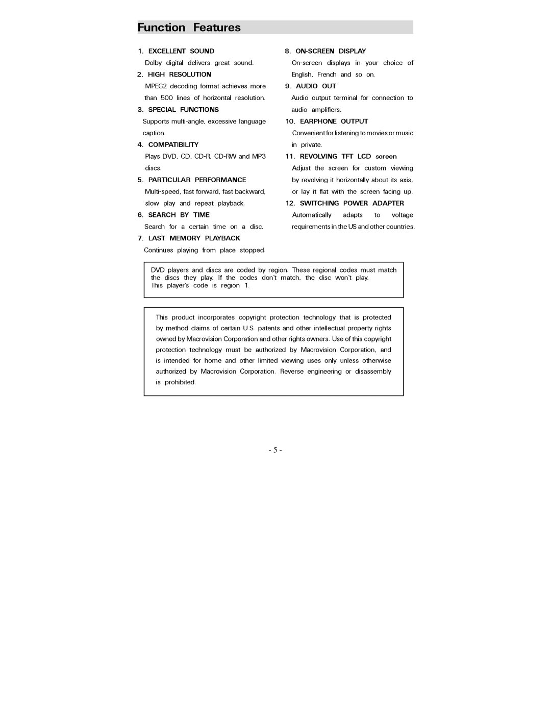 Polaroid PDV-077PT operation manual Function Features, Search by Time 