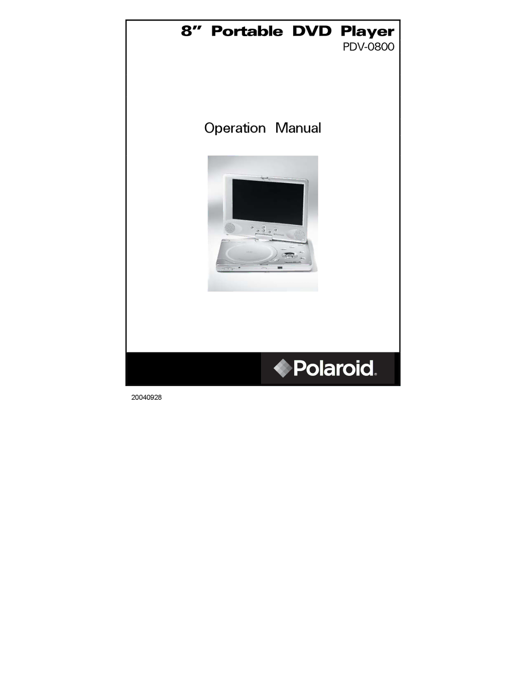 Polaroid PDV-0800 operation manual Portable DVD Player 