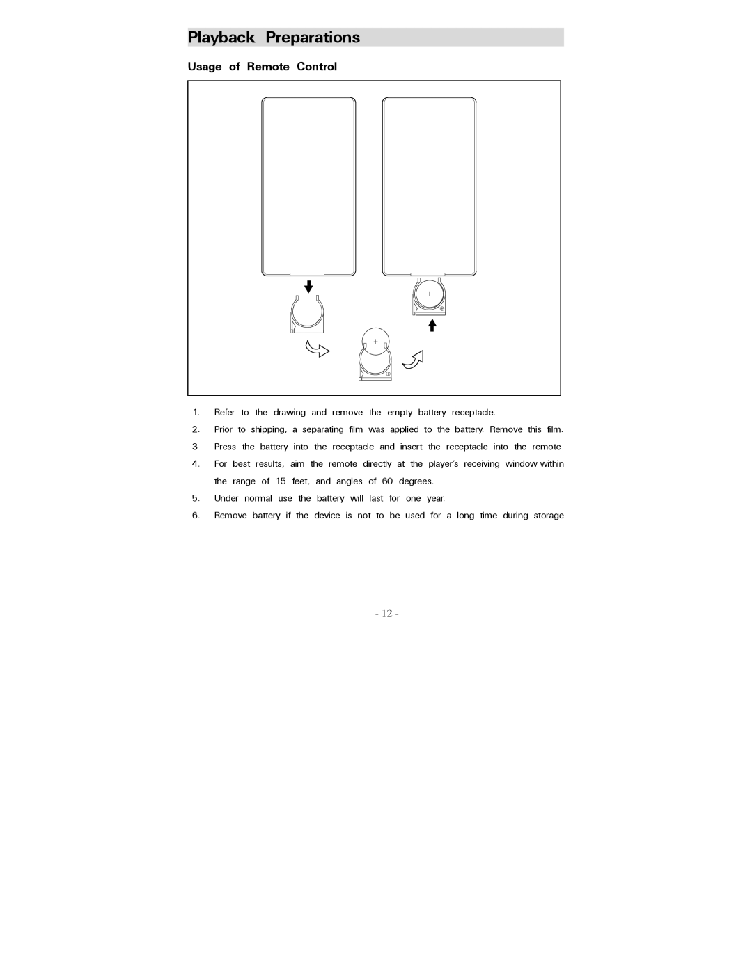 Polaroid PDV-0800 operation manual Playback Preparations, Usage of Remote Control 