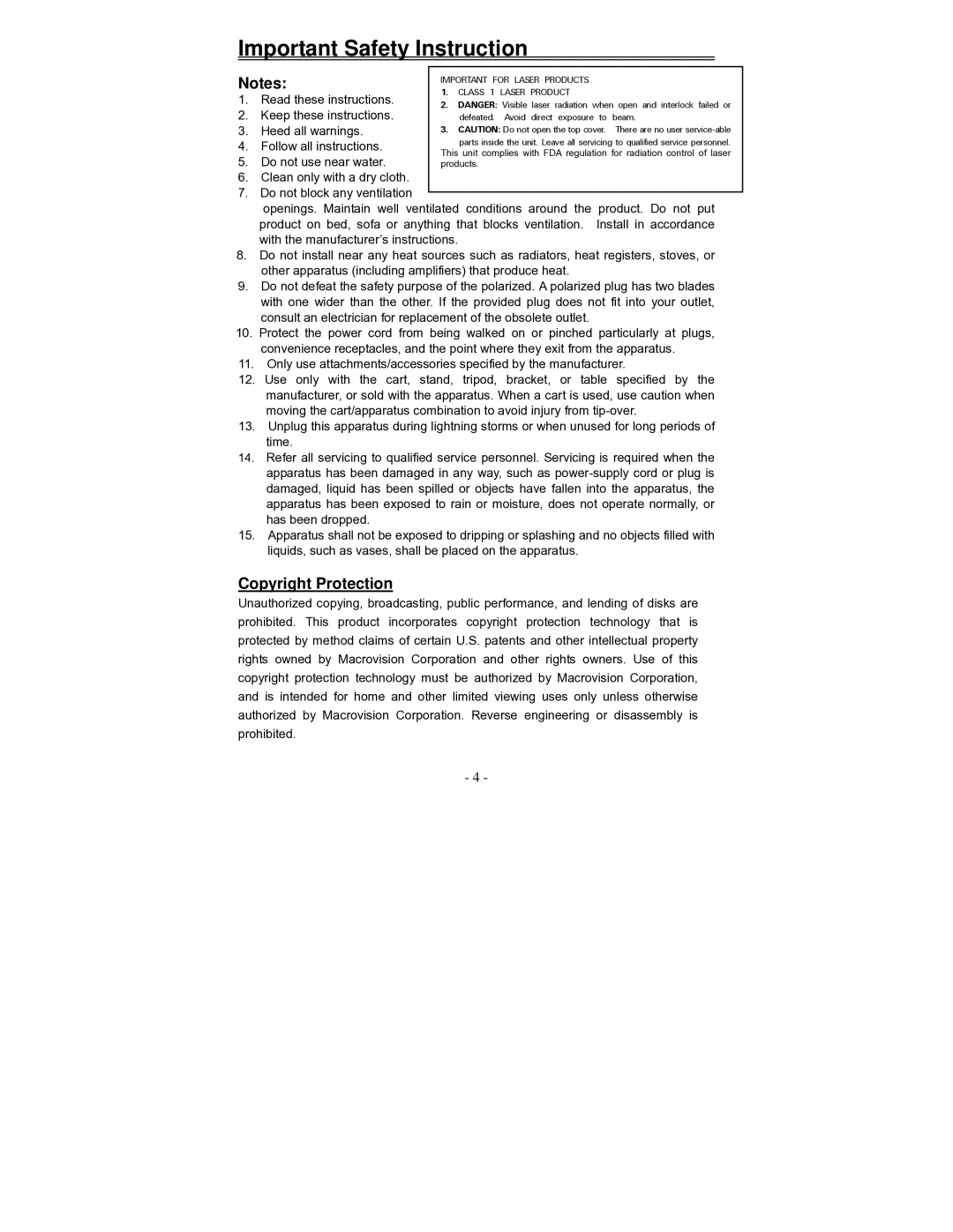 Polaroid PDV-0801A operation manual Copyright Protection, Follow all instructions 