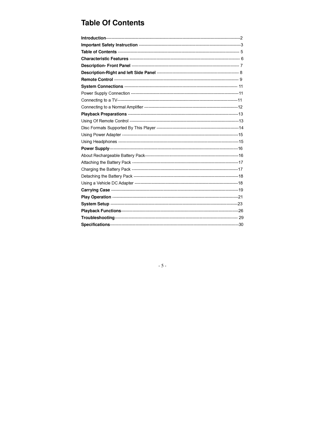 Polaroid PDV-0801A operation manual Table Of Contents 