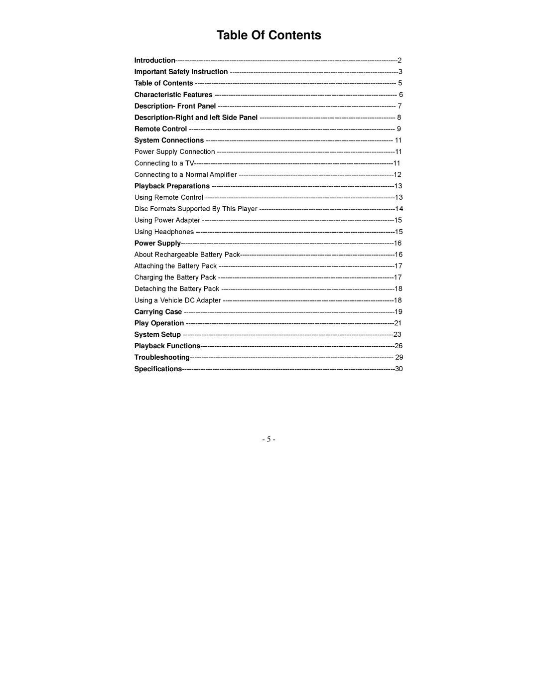 Polaroid PDV-0813A operation manual Table Of Contents 