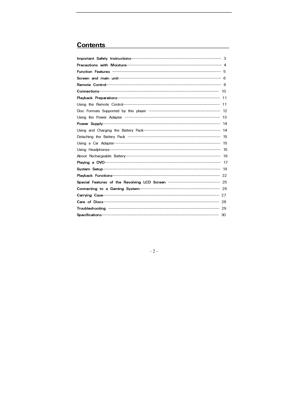 Polaroid PDV-0820T operation manual Contents 