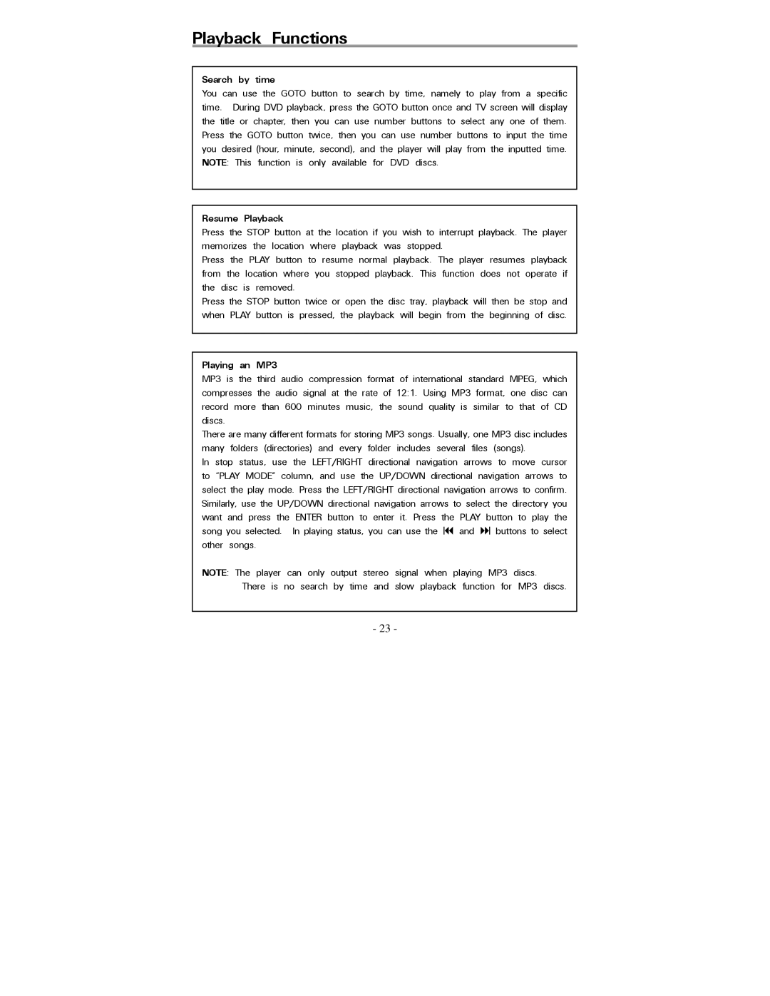 Polaroid PDV-0820T operation manual Search by time, Resume Playback, Playing an MP3 