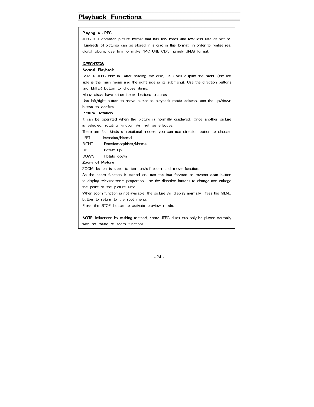 Polaroid PDV-0820T operation manual Playing a Jpeg, Normal Playback, Picture Rotation, Zoom of Picture 